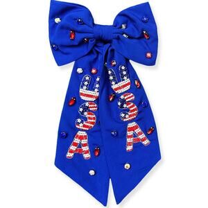 USA Sequin Rhinestone Patriotic Hair Bow Large